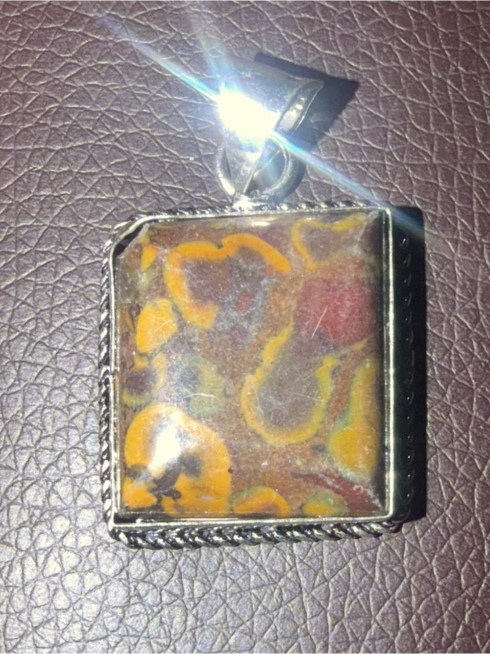 Sterling Silver Rectangular Jasper Pendant in Orange and Brown